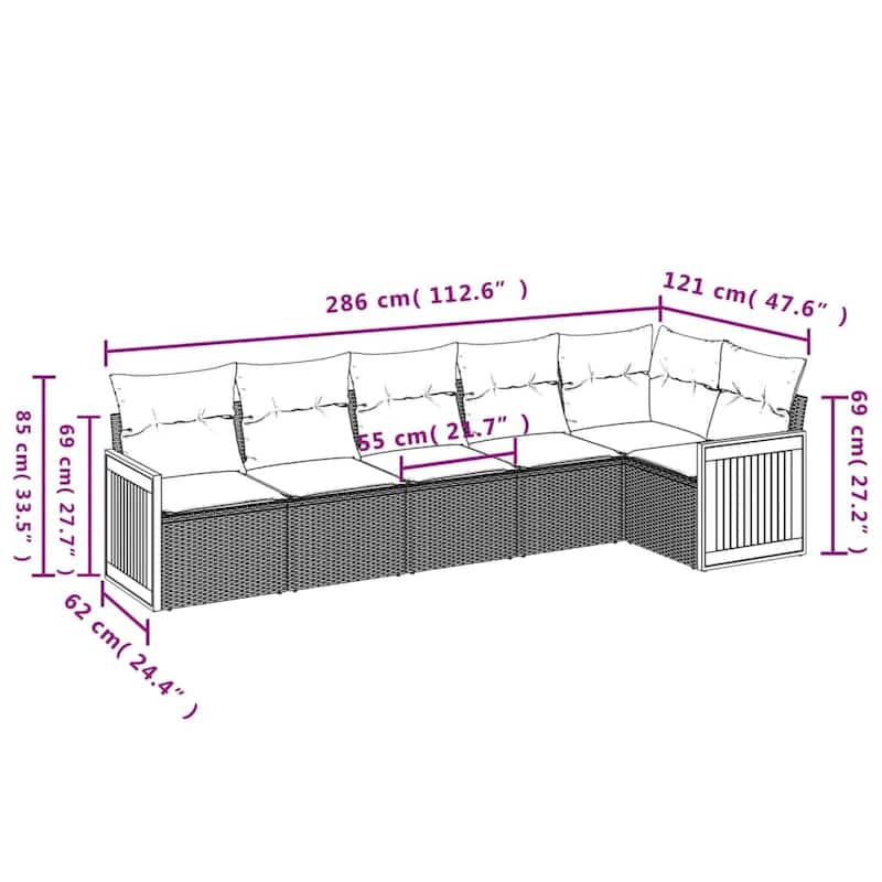 vidaXL 6 Piece Patio Sofa Set with Cushions Black Poly Rattan