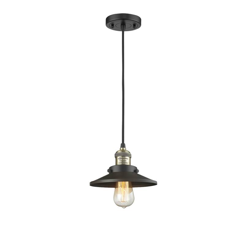 Innovations Lighting Railroad - 1 Light 8" Cord Hung Mini Pendant - Black Antique Brass/Matte Black