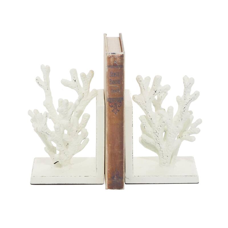 Metal Coral Decorative Bookends - Set of 2 White or Blue - Roche River Decor - White - 5"W, 7"H