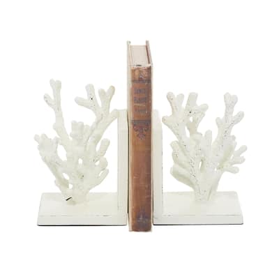 Metal Coral Decorative Bookends - Set of 2 White or Blue - Roche River Decor