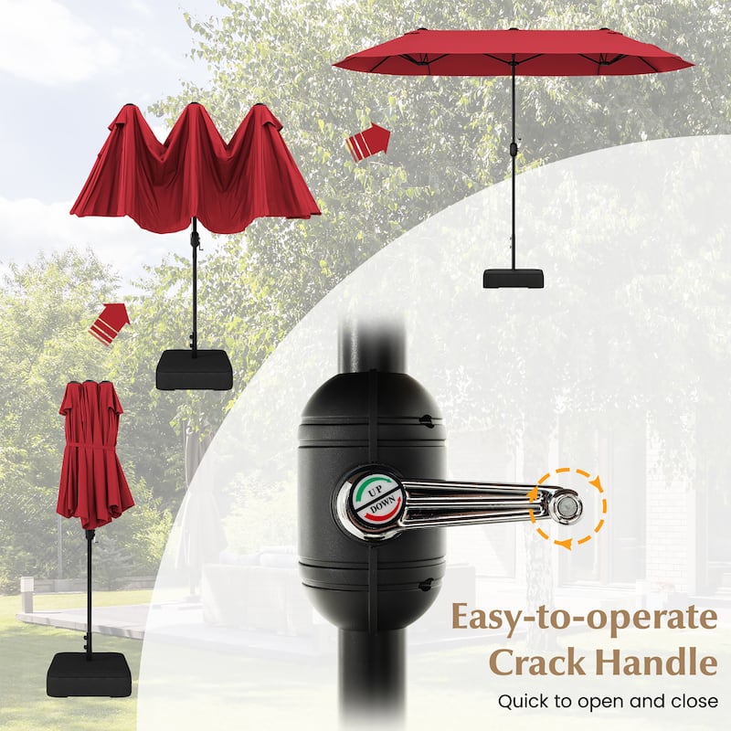 Gymax 13FT Double-sided Patio Umbrella w/ Crank Handle Umbrella Base