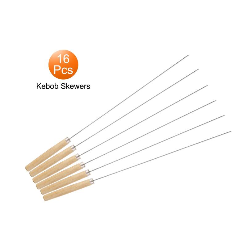 16pcs Kebob Skewers 34cm x1.6mm Round Sticks with Wood Grip Handle