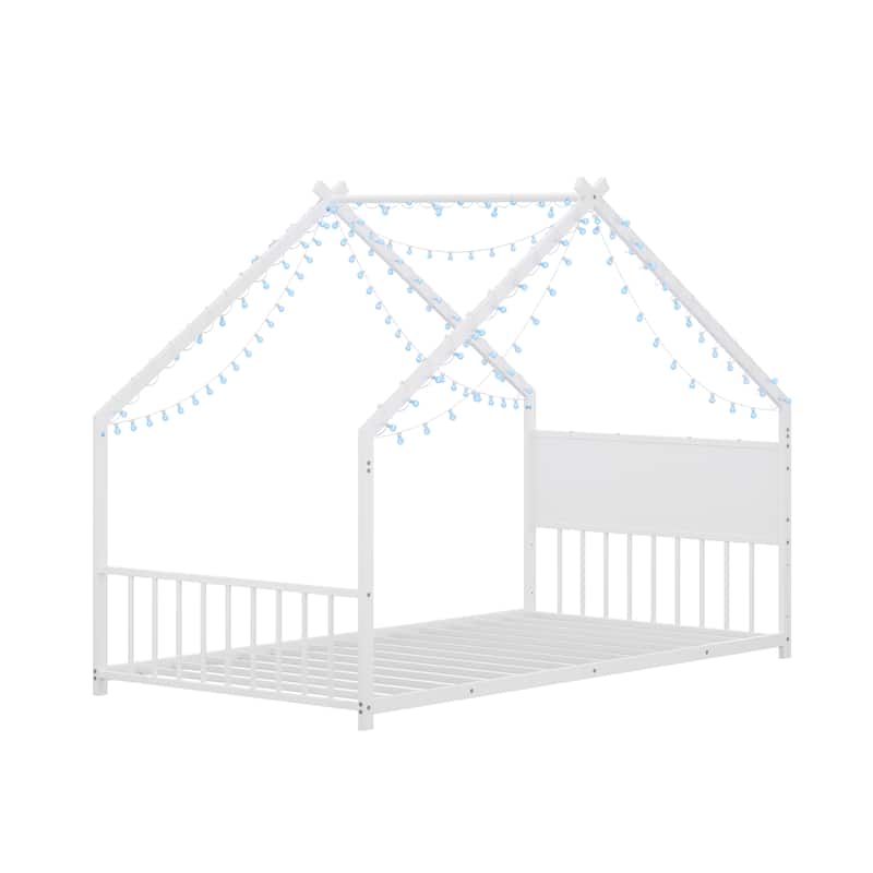 GDF Studio - Fairmont House Bed with Roof, Colorful LED Lights, and Slatted Frame