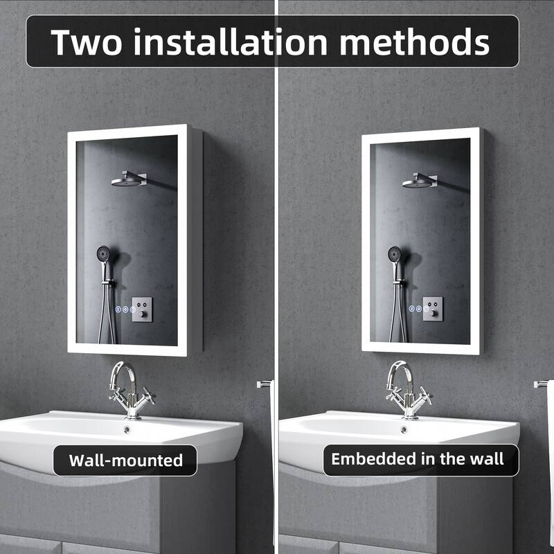 LED Lighted Medicine Cabinet with Mirror, 16*26Inches Bathroom Mirror Cabinet with Lights,Recessed or Wall Mounted