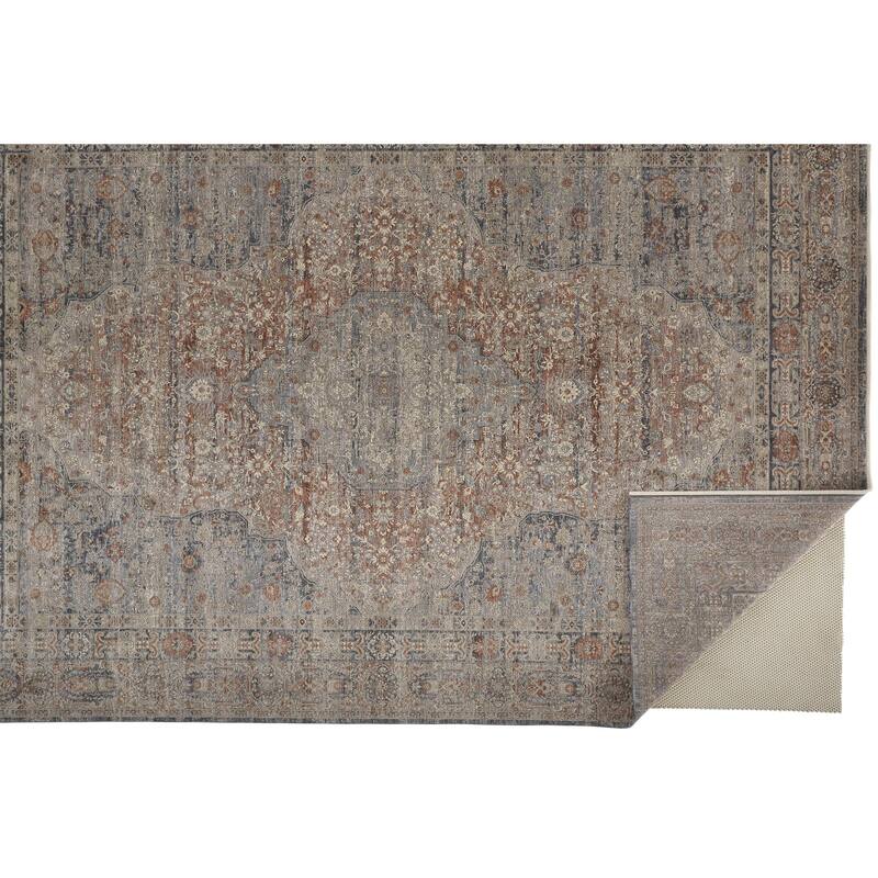 Gilford Rustic Persian Farmhouse Rug, Denim Blue/Rust, Accent Rug