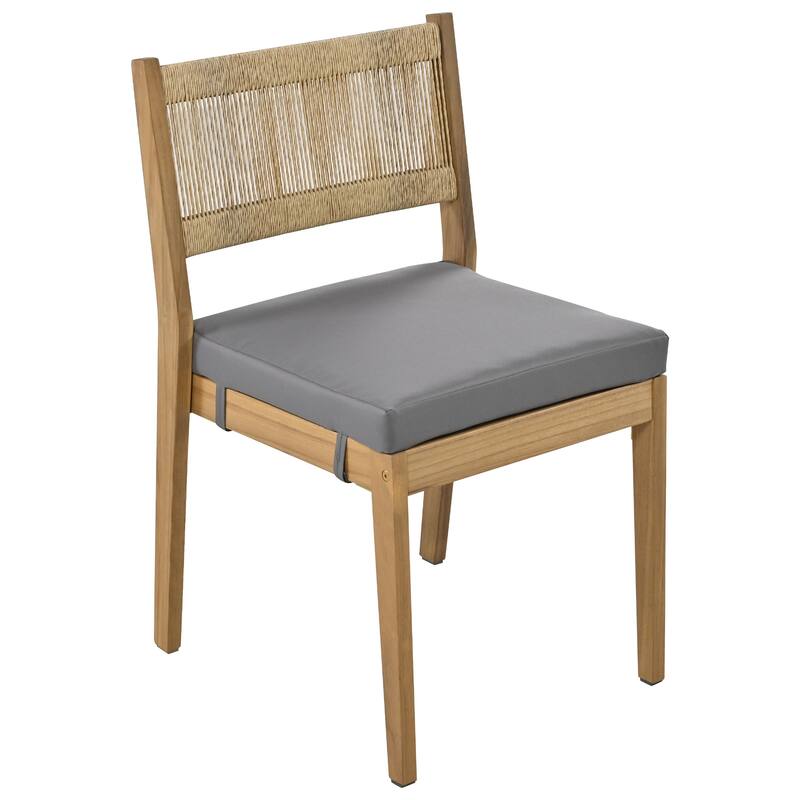 Acacia Wood Outdoor Dining Set for 4, 4 Armless Single Chairs with Cushions, Dining Table with Waterproof Desktop