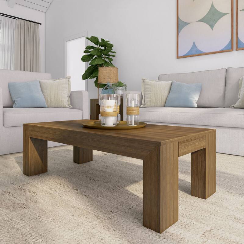 Plank and Beam Modern Rectangular Coffee Table - 48" x 24" - Pecan Wirebrush