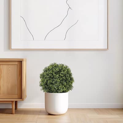 55cm Artificial Topiary Boxwood Ball Trees-Faux Evergreen Potted Shrubs for Porch, Patio, or Entryway Decor, 2pcs/set