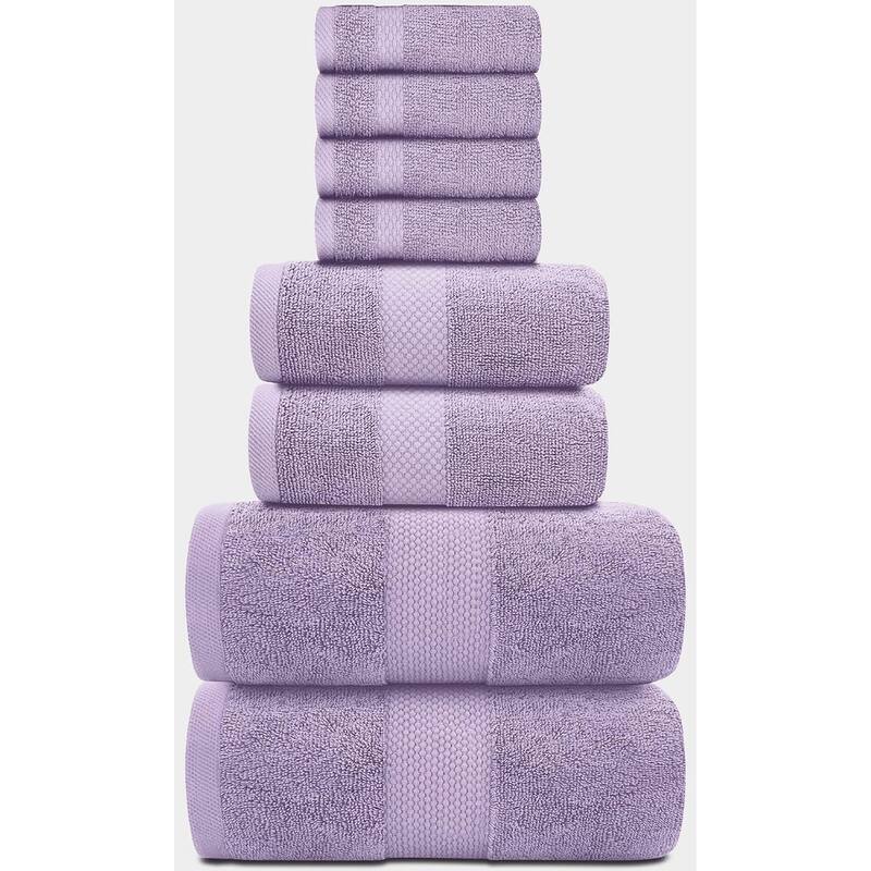 White Classic Luxury Cotton 8Pc Multi Size Towel Set [2 Bath Towels, 2 Hand Towels, 4 Washcloths]