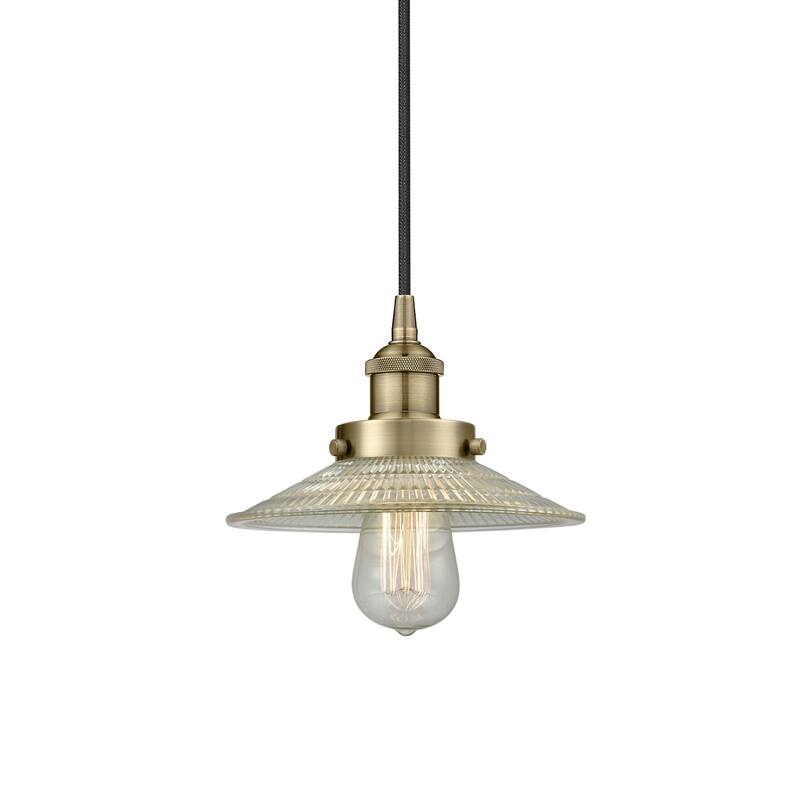 Innovations Lighting 616-1PH-6-9 Halophane Pendant Halophane 9" Wide - Antique Brass / Clear Halophane