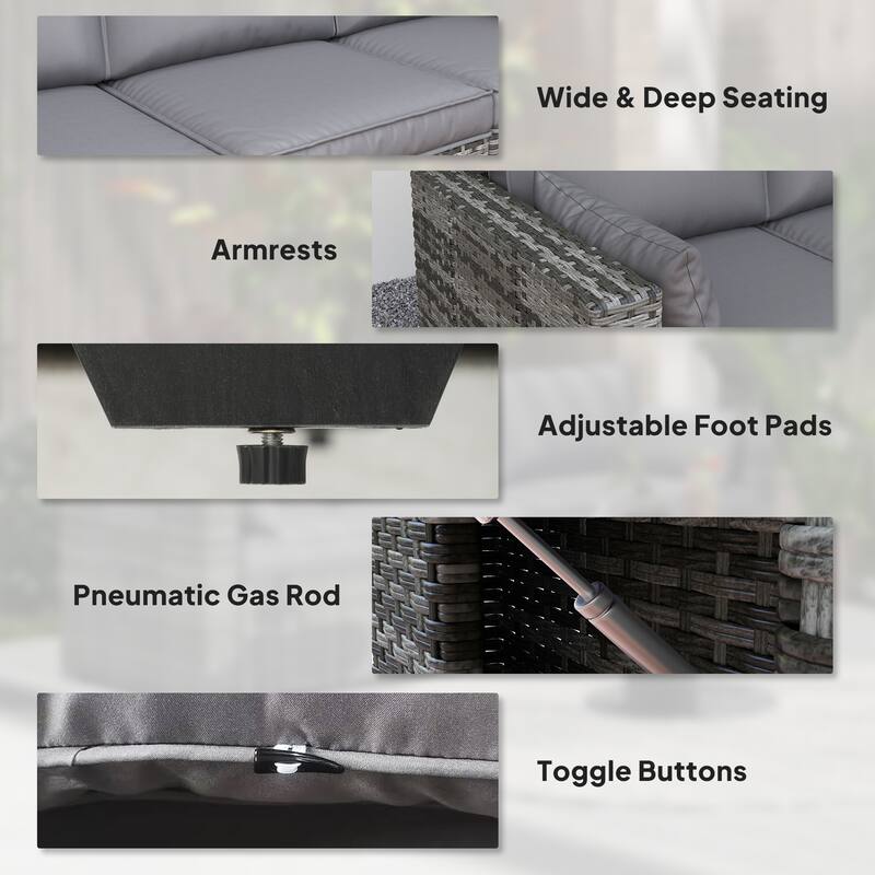 Three-Seater Outdoor Rattan Sofa with Cushions and Side Tray Tables for Patio and Garden - 78.7" W x 28.7" D x 28.3" H