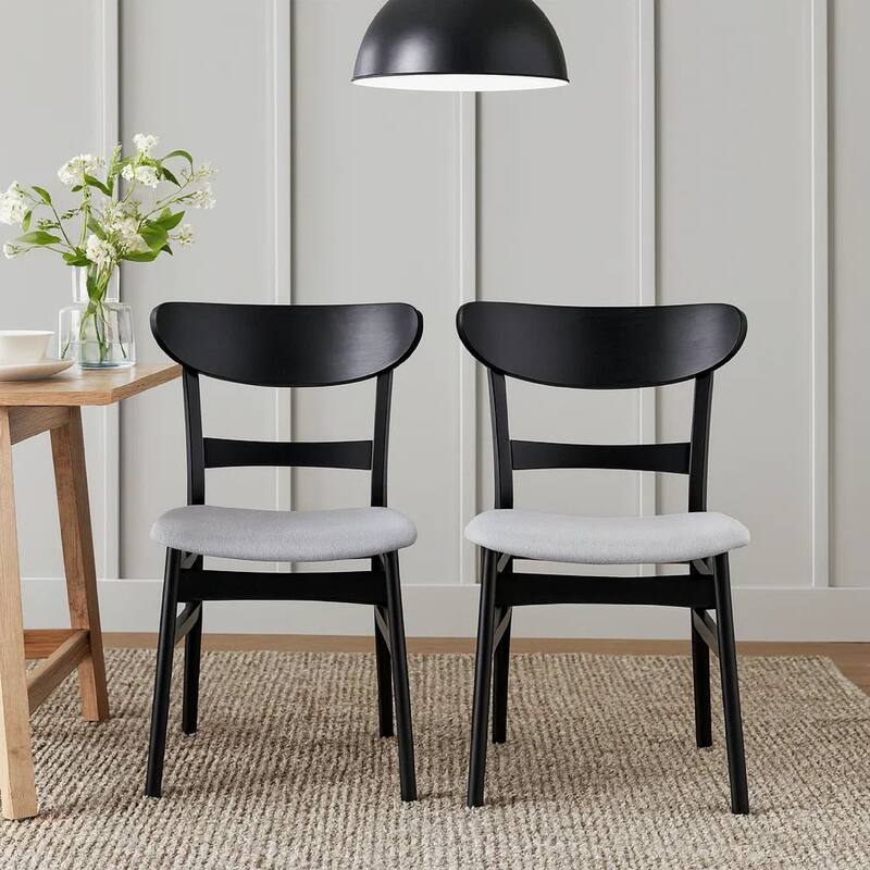 Cole Dining Chair Set of 2, Curved Open Back, Gray Padded Seat, Black