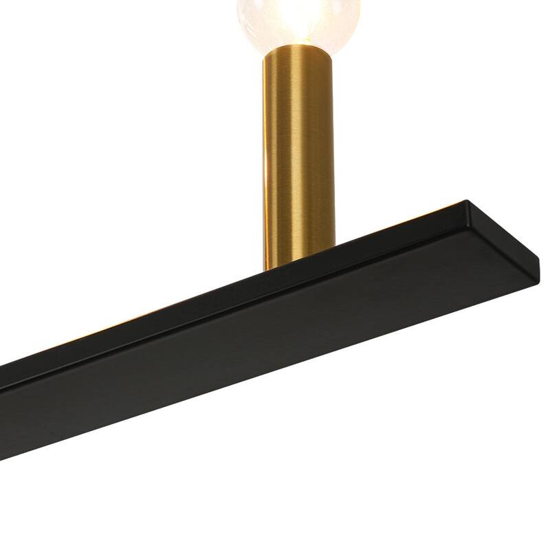 Minimalist 7-Light Black Brass Candle Linear Island Chandelier - 43.3 Inches
