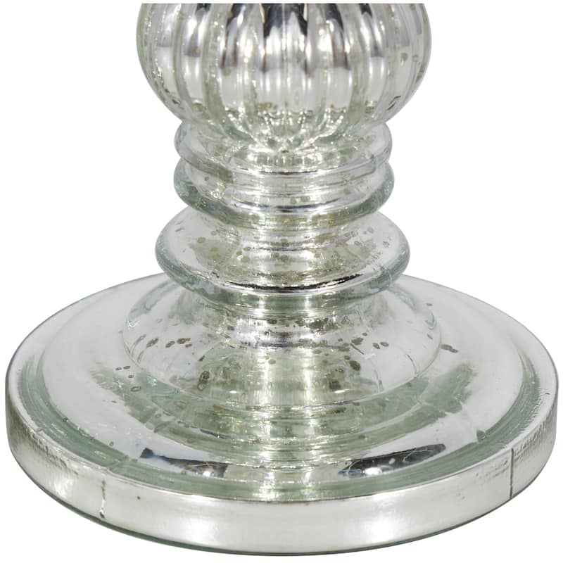 Metal Handmade Turned Style Pillar Candle Holder - Set of 2 Silver - Roche River Decor - 4"W x 4"L x 9"H