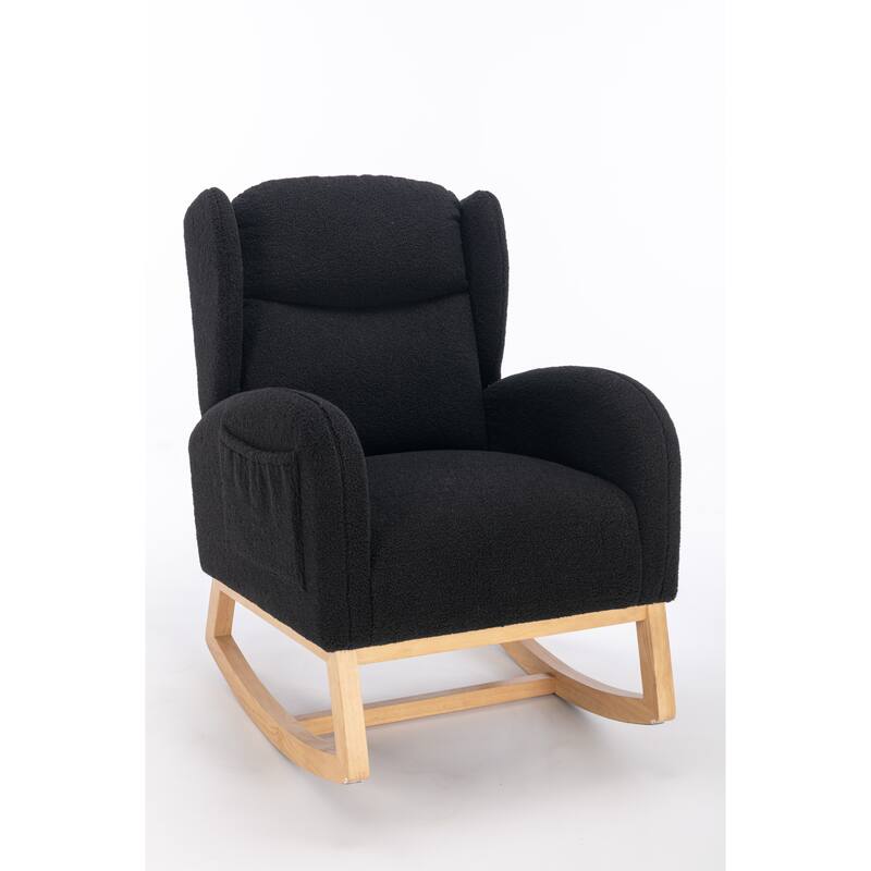 Teddy Fabric Rocking Chair with Wooden Legs and 300lb Capacity