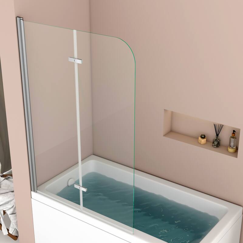 39 in. W x 55 in. H Pivot Tub Door in Matte Black with Clear Tempered Glass