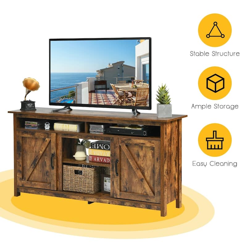 60"Industrial TV Stand Entertainment Center with Shelve and Cabinet-Brown - 58" x 16" x 29" (L x W x H)