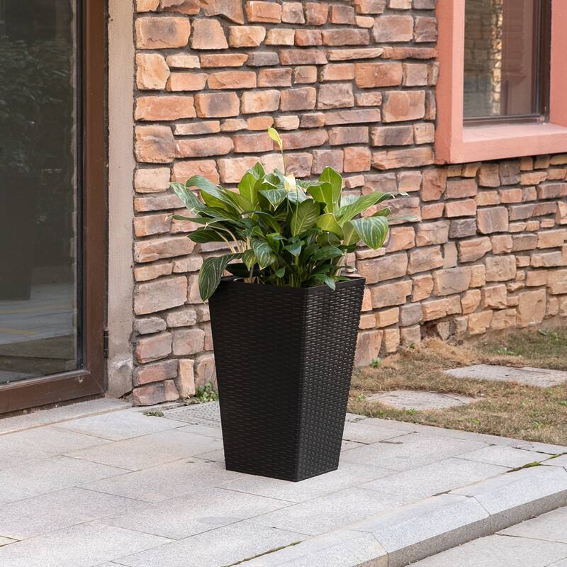 Set of 3 Rattan-Like Indoor/Outdoor Planter Pots with Self-Drainage