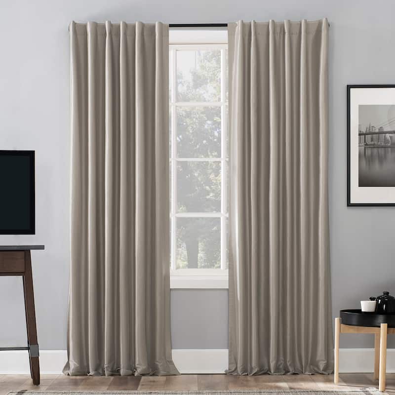 Sun Zero Evelina Faux Dupioni Silk Thermal Extreme Total Blackout Back Tab Curtain Panel, Single Panel - 50 x 84 - Stone