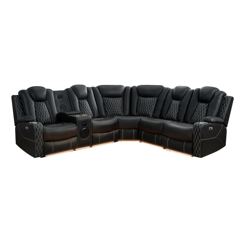 Premium Air Leather Home Theater Loveseat with LED Lights, Recliner with Built-in Speakers & Wireless Charging