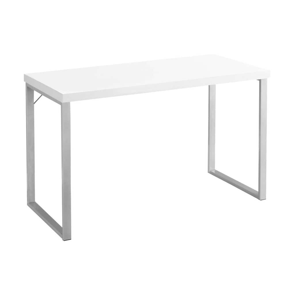 Computer Desk, Home Office, Laptop, 48"l, Work, White Laminate, Grey Metal, Contemporary