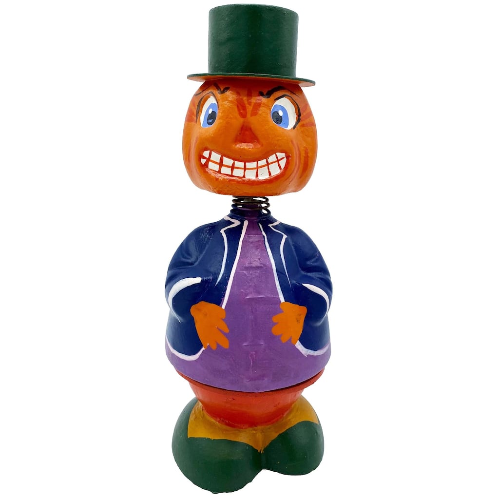 9.5" Schaller Pumpkin Nodder Hat Paper Mache Halloween Candy Container