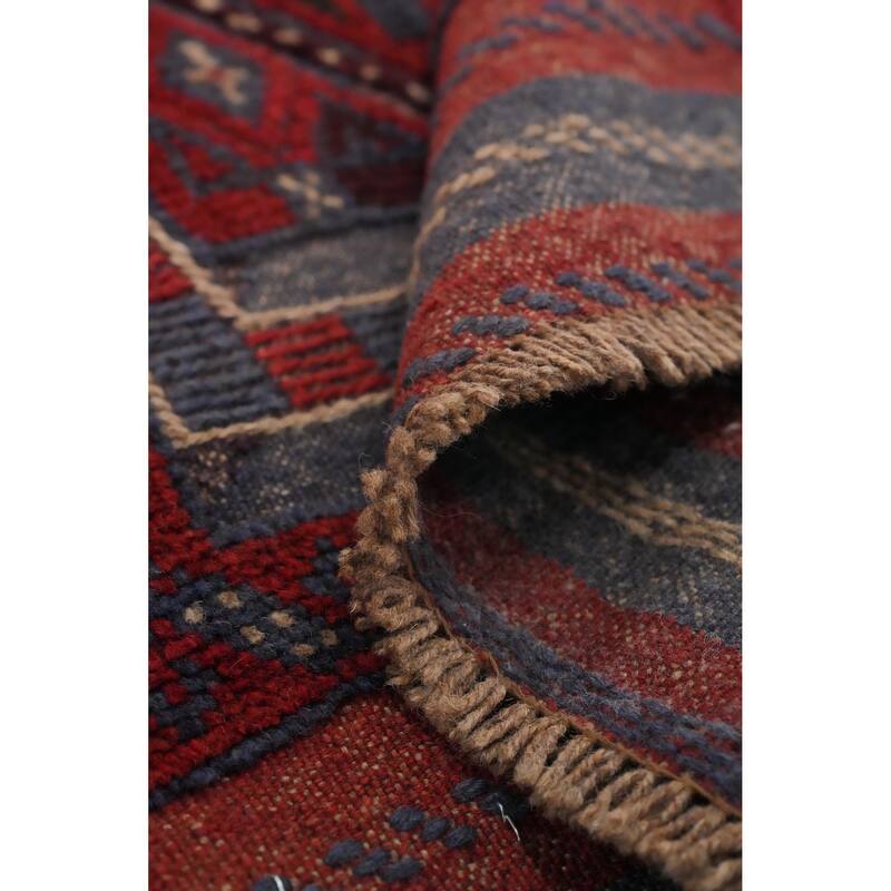 Hand Knotted Oriental 100% Wool Carpet Traditional Tribal Navy Blue & Blues Balouch Runner Rug - 7' 10'' X 1' 11''