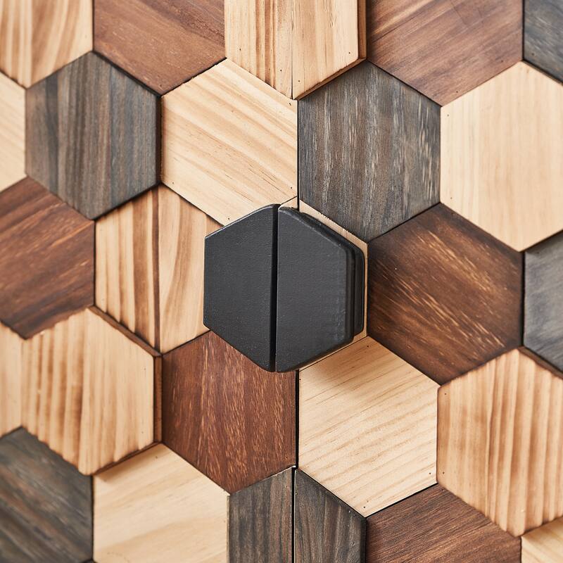 59.8" Distressed Storage Cabinet with Honeycomb Pattern