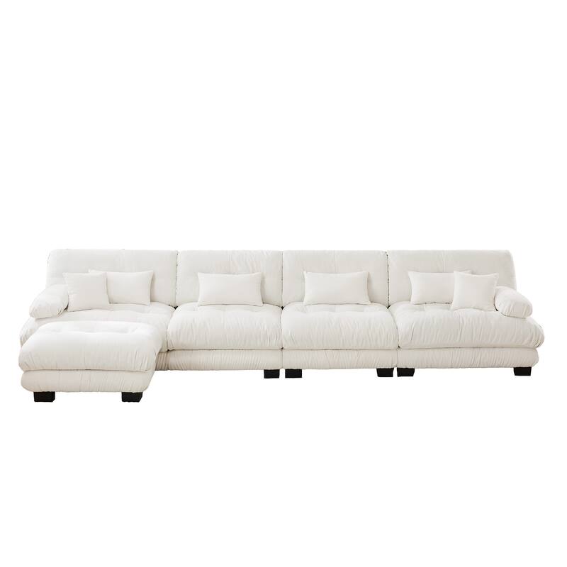 Modular Chenille Couch Sectional Sofa with Ottoman, Throw Pillows