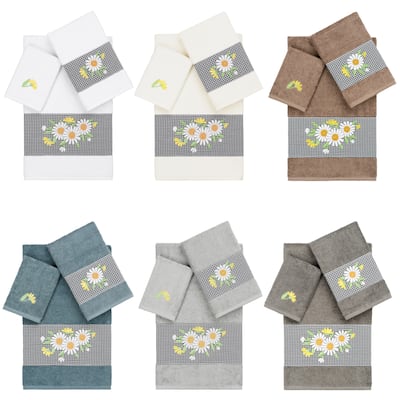 Authentic Hotel and Spa 100% Turkish Cotton Daisy 3PC Embellished Towel Set