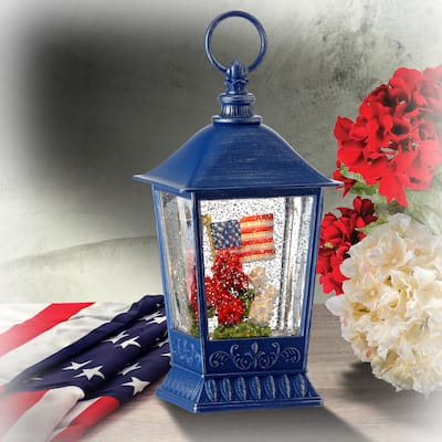 American Flag And Geranium Waterglobe With Usb 9.5"