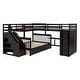 preview thumbnail 25 of 43, Twin-Twin over Full L-Shaped Bunk Bed with 3 Drawers, Portable Desk, Wardrobe, Guardrails & Solid Pine Frame, Grey
