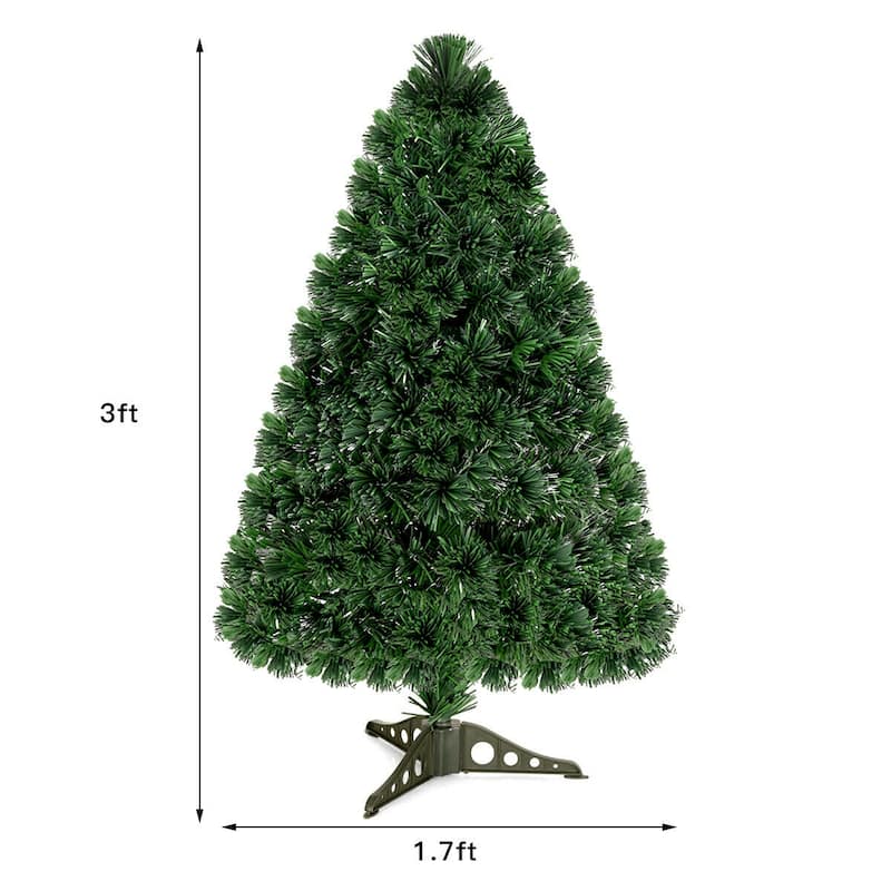 Gymax Pre-Lit 3' Artificial Christmas Tree Fiber Optic PVC Tips - See Details