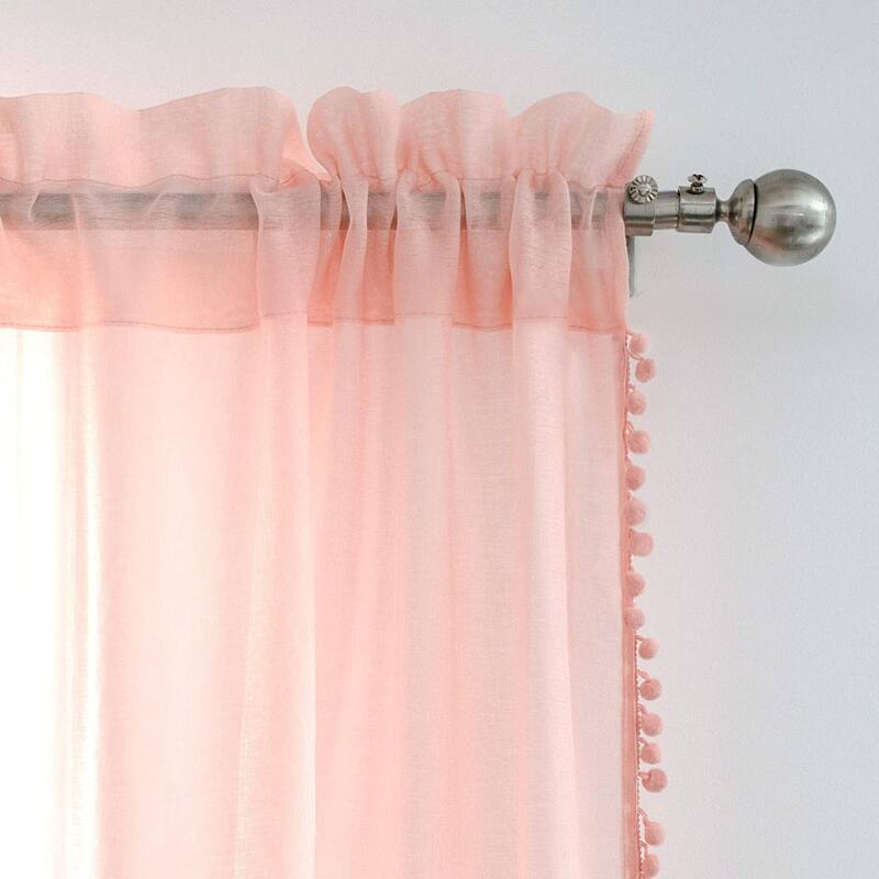 DriftAway Laura Pom Pom Sheer Window Curtain Panel Pair