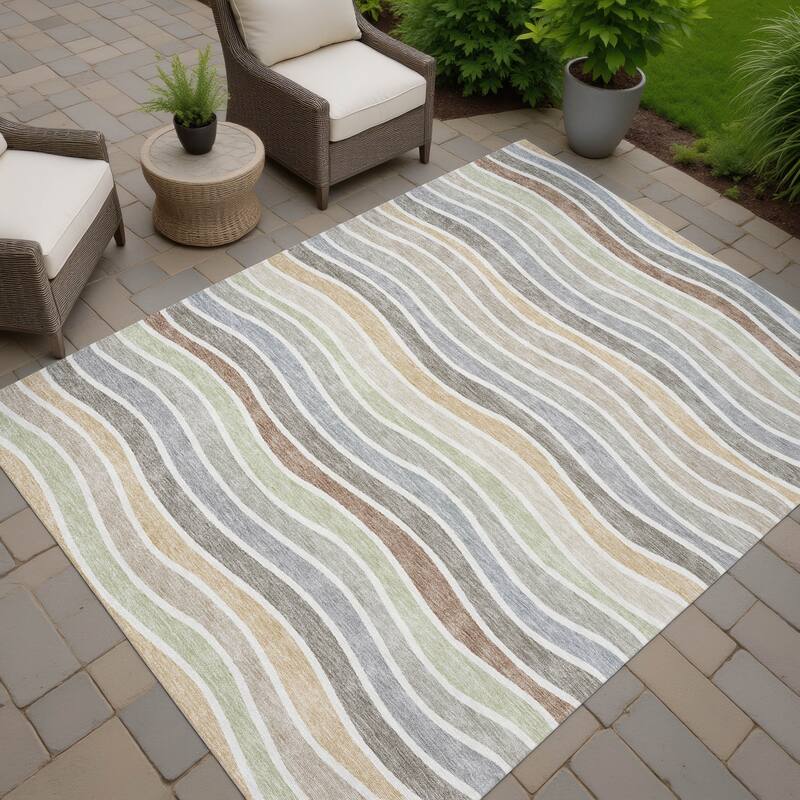 Machine Washable Indoor/ Outdoor Contemporary Stripe Chantille Rug - Taupe - 3' x 5'