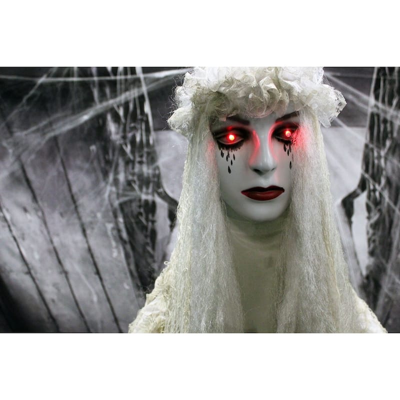 Haunted Hill Farm Life-Size Animatronic Ghost Bride with Lights and Sound, Indoor or Covered Outdoor Halloween Decoration
