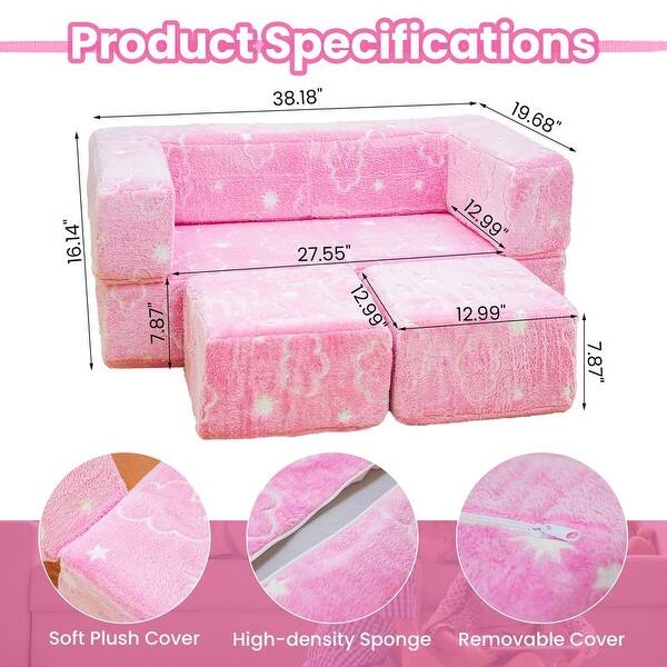 Grondin Kids Modular Loveseat with Ottoman, Convertible Sofa Bed with Sherpa Upholstered and Density Sponge Padding