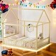 preview thumbnail 14 of 37, Full Size Floor Wooden House Bed with House Roof Frame and Safety Guardrails Natural