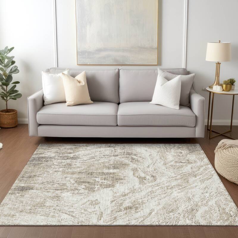 Machine Washable Indoor/ Outdoor Modern Abstract Chantille Rug