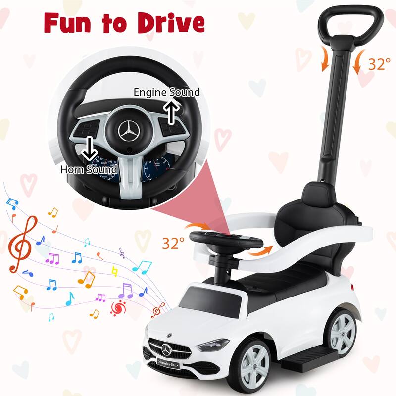 Gymax 3-in-1 Toddler Push Car w/Adjustable Canopy Under Seat Storage