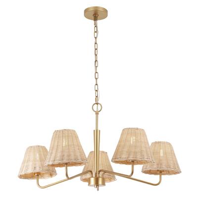 Libby 30" 5-Light Modern Woven Rattan/Iron LED Chandelier - 5 Light