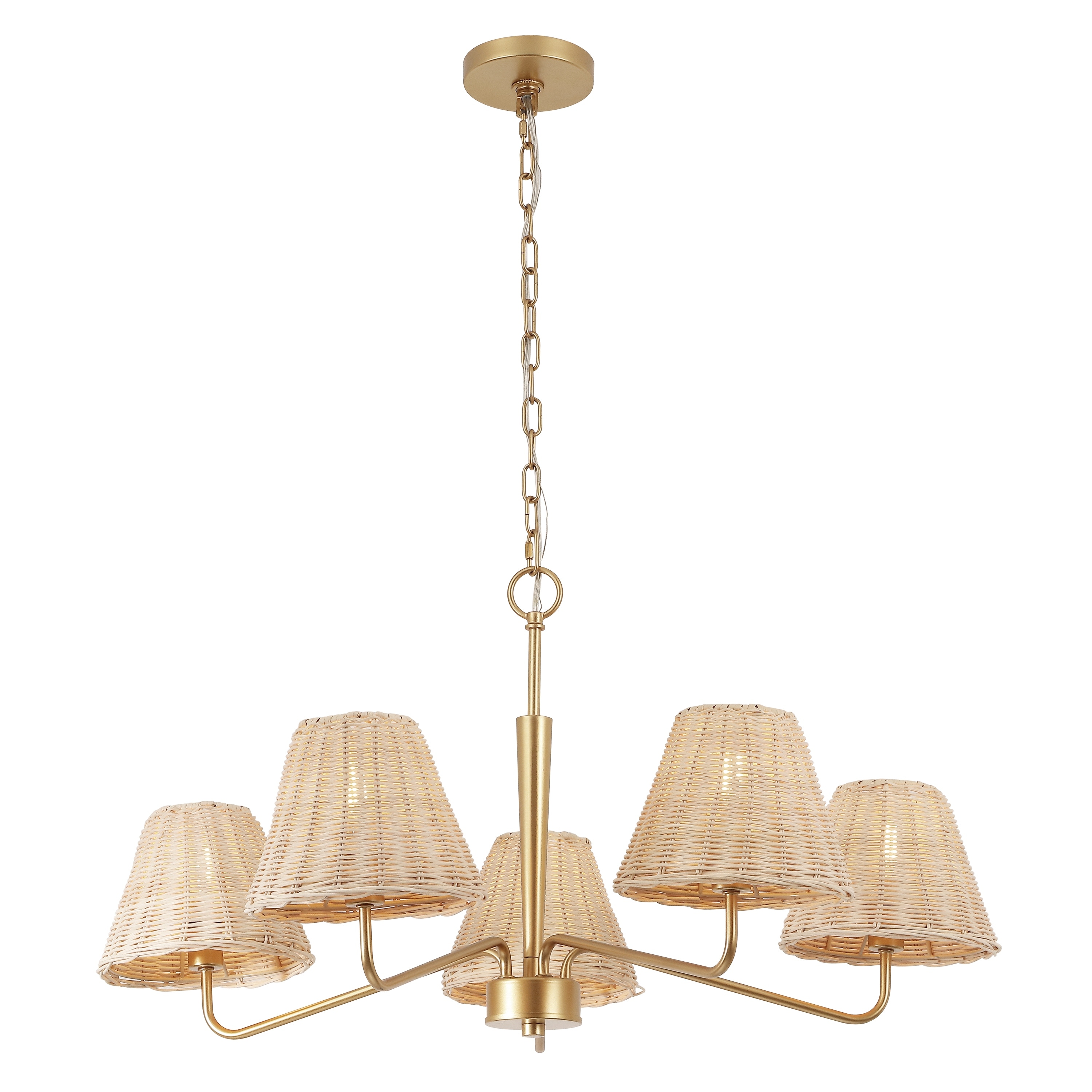 JONATHAN Y Libby 30" 5-Light Modern Woven Rattan/Iron LED Chandelier - 5 Light