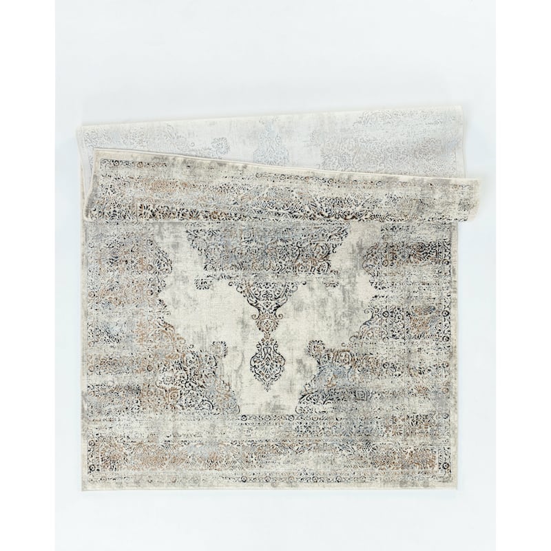 Omari Collection Grey/Blue Abstract Traditional Area Rug