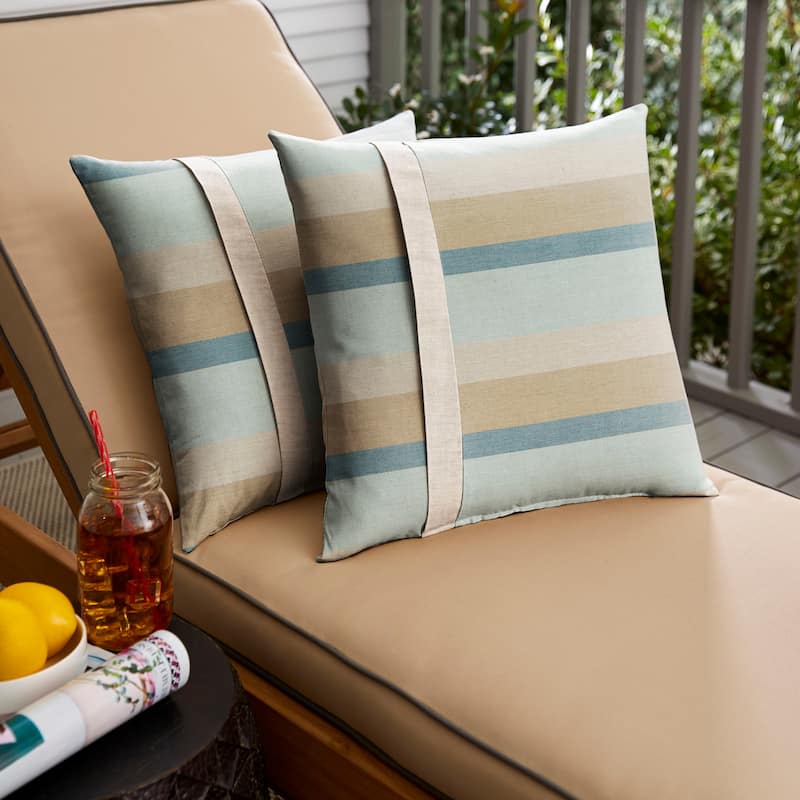 Sunbrella Blue Taupe Stripe with Silver Grey Indoor/ Outdoor Square Pillow, Set of 2