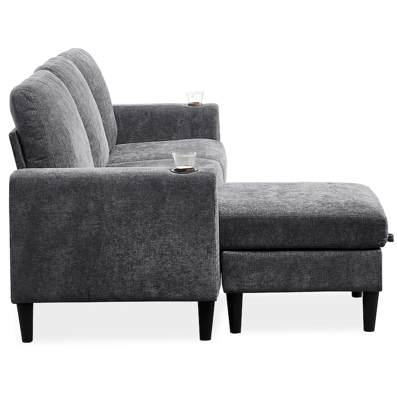Contemporary Chenille L-Shape Sofa with Storage Chaise for Living Room, Apartment, Office