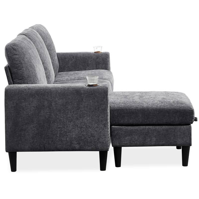 Modern Design Chenille 3 Seat L-Shape Sectional Sofa with Storage Chaise for Apartment, Studio, Office,Living Room,L shape
