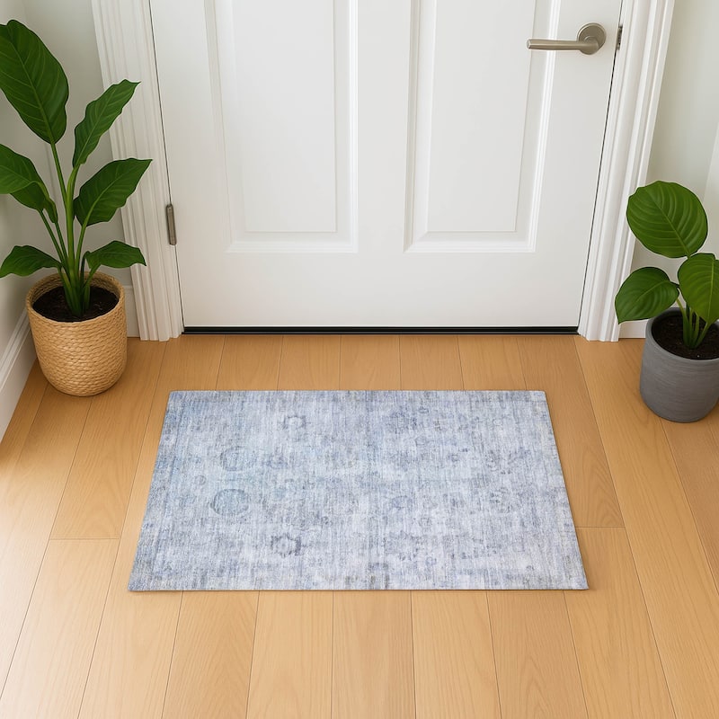 Premium Washable Super Soft Vintage Traditional Mayfield Rug - Sky - 1'8" x 2'6"