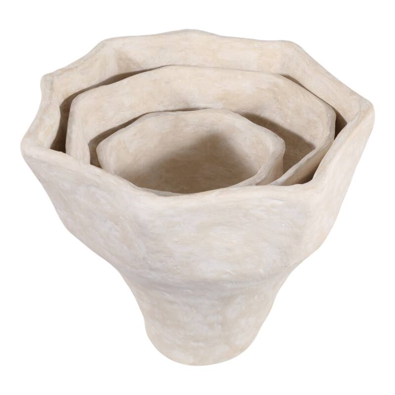 Pottery Garden Planter Textured Design (Set of 3) - 12/16/20" Ivory - 20" x 20" x 18"