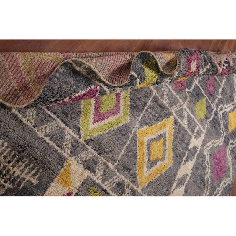 Geometric Plush Moroccan Oriental Area Rug Hand-Knotted Wool Carpet - 7'3" x 10'1"