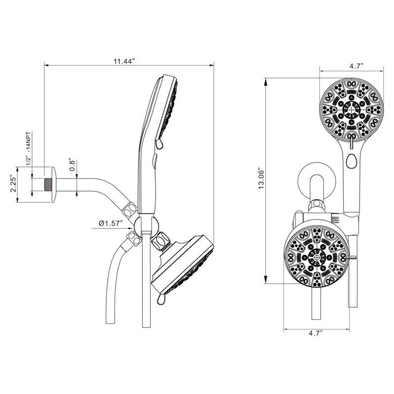 Kichae 8-seting Rainfall Showerhead and Handheld Shower (with Pause Switch)